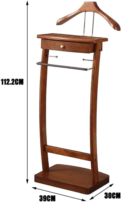 Solid Wood Suit Rack with Pants Bracket, Metal Valet Stand with Heavy Base, Wooden Clothes Valet with Tie Holder, for Living Room, Office