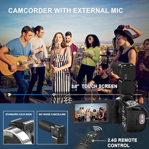 8K Video Camera Camcorder, 64MP IR Night Vision Vlogging Camera, 18X Zoom WiFi Digital Touch Screen Camcorder for YouTube with 32G SD Card