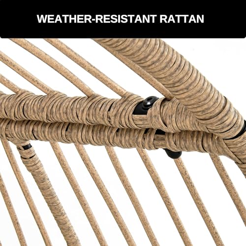 DWVO Rattan Egg Chair with Ottoman, Indoor Outdoor Egg Shape Wicker Chair for Patio, Backyard, Living Room, Basket Chair w/Footrest, 5 Cushions