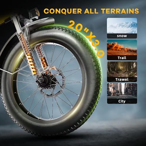 1000W Folding Electric Bike, 48V Large Removable Battery E Bike, 30+MPH, 80 Miles Max Range, 20" Fat Tire Electric Bike for Adults