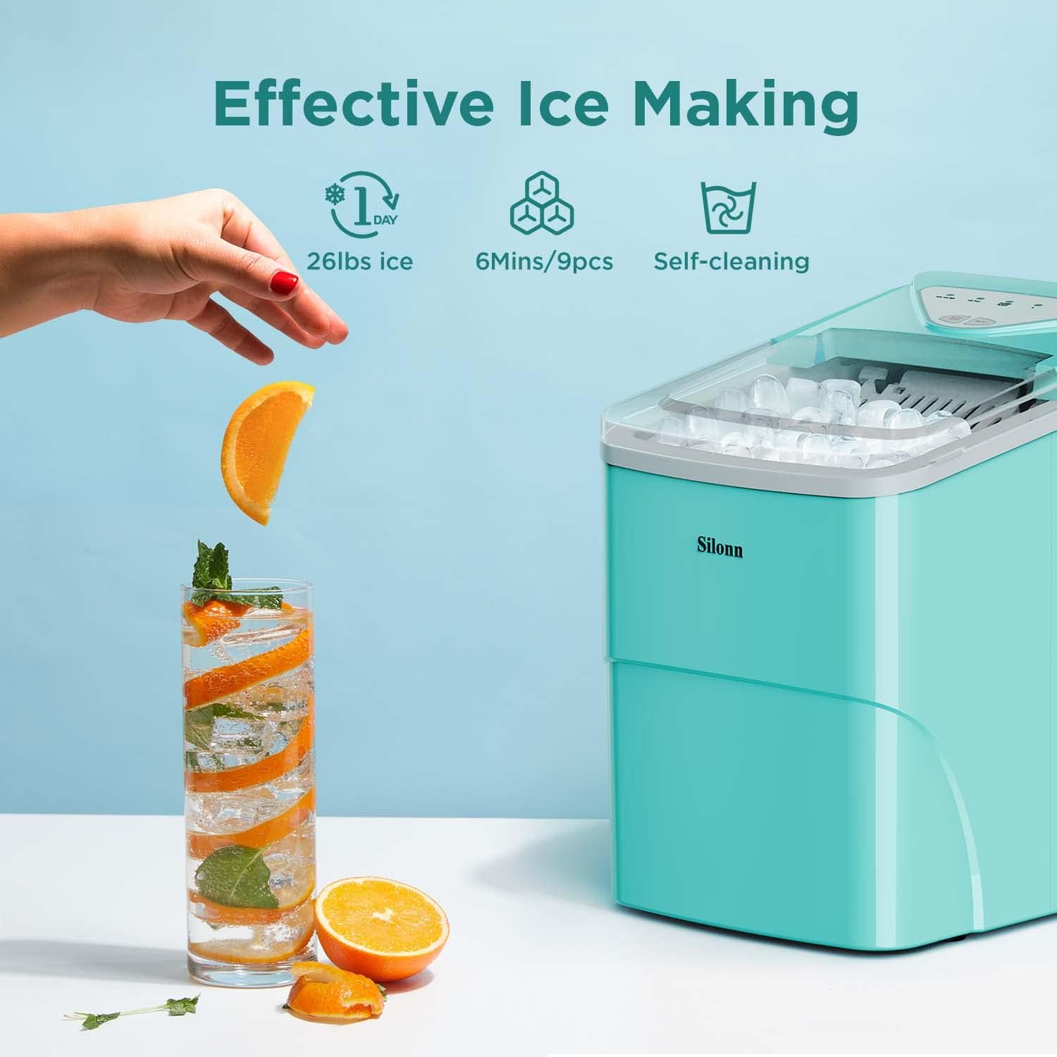 Silonn Ice Makers Countertop, 9 Cubes Ready in 6 Mins, 26lbs in 24Hrs & Brita Standard Water Filter Replacements for Pitchers and Dispensers