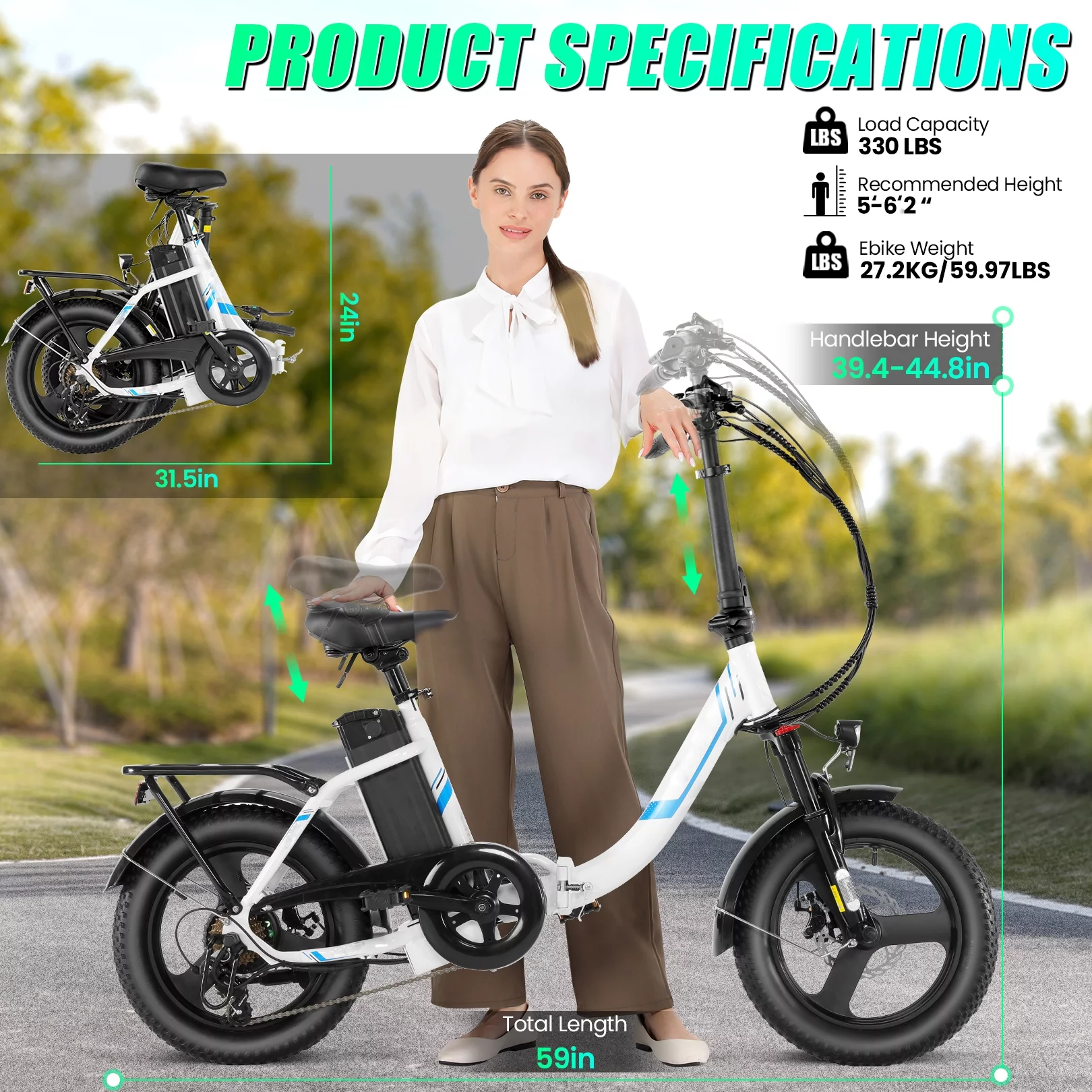Gocio Electric Bike 3.0 Fat Tire Foldable Ebike, 48V 7.8Ah Battery, 350W Electric Commuter Bicycle Low-Step E Bike with LCD Meter