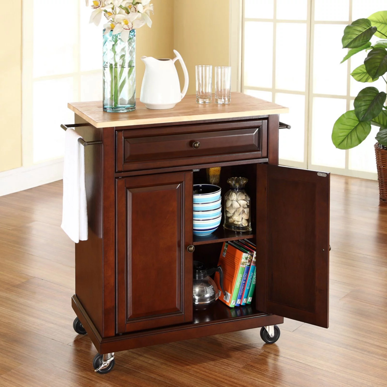 Crosley Furniture Natural Wood Top Portable Kitchen Cart
