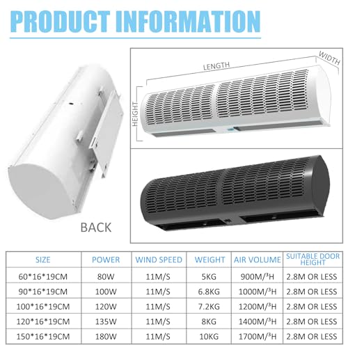 Wall-Mounted Air Curtain Powerful Air Door Door Blower for Keep Flies Commercial Indoor Air Curtain for Doors Air Door Fan with Remote Control Easy