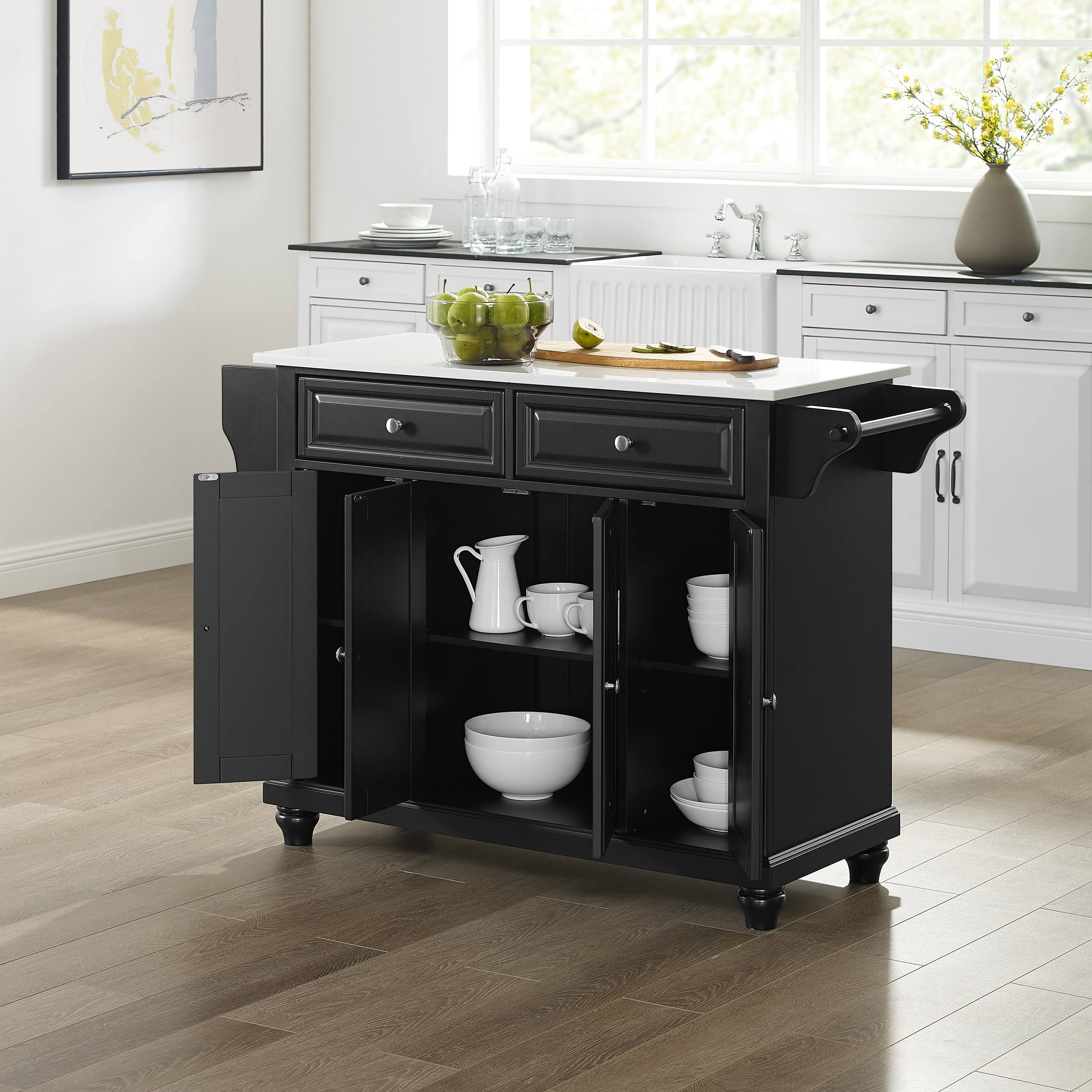 Crosley Cambridge Granite Top Full Size Kitchen Island/Cart, Black