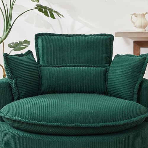 360°Swivel Accent Barrel Chair with Storage Ottoman Set, Modern Oversized Reading Armchair with Armrest Tray and Adjustable Headrest