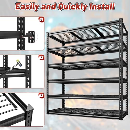 REIBII 60" W Garage Shelving 3000LBS Garage Shelving Heavy Duty Storage Shelves, 5 Tier Metal Shelves, Adjustable Industrial Shelf for Warehouse