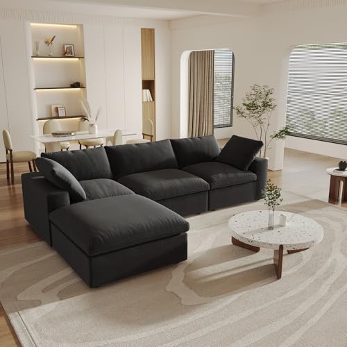 160.6" Cloud Couch Modular Sectional Sofa for Livingroom,Oversized Convertible Sofa with Storage Ottomans,6 Seat Wide Couches