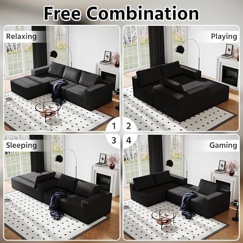 108" Cloud Modular Sectional Couch with L-Shape Chaise, Modern Sectional Sofa with Deep Seat Couch, Ultra Soft Knit Fabric Couches for Living Room