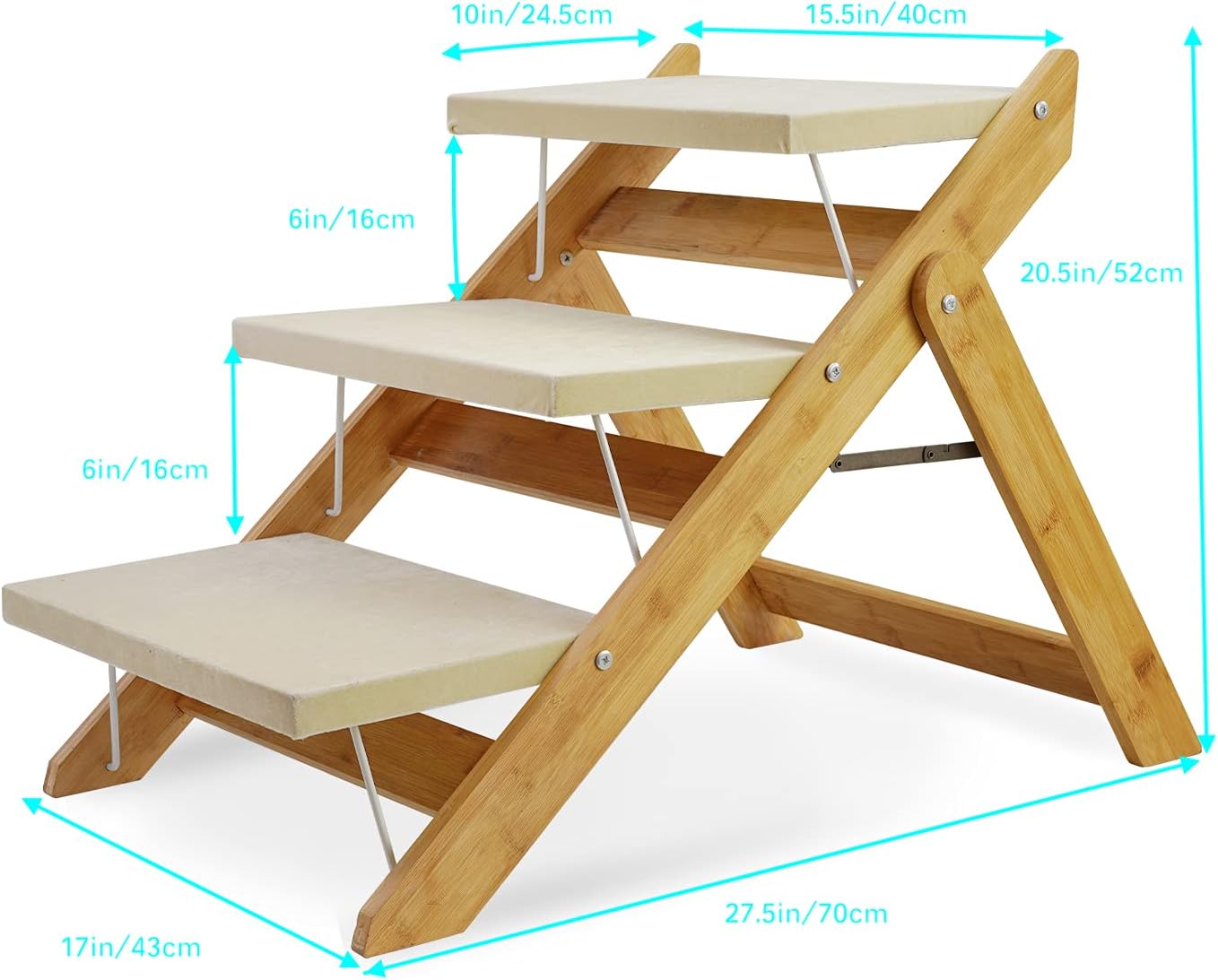 MOUOGO Wooden Pet Stairs/Pet Steps, Bamboo Portable 2-in-1 Pet Ramp for Small to Large Dogs and Cats, Nonslip 3-Step Dog Steps for High Beds