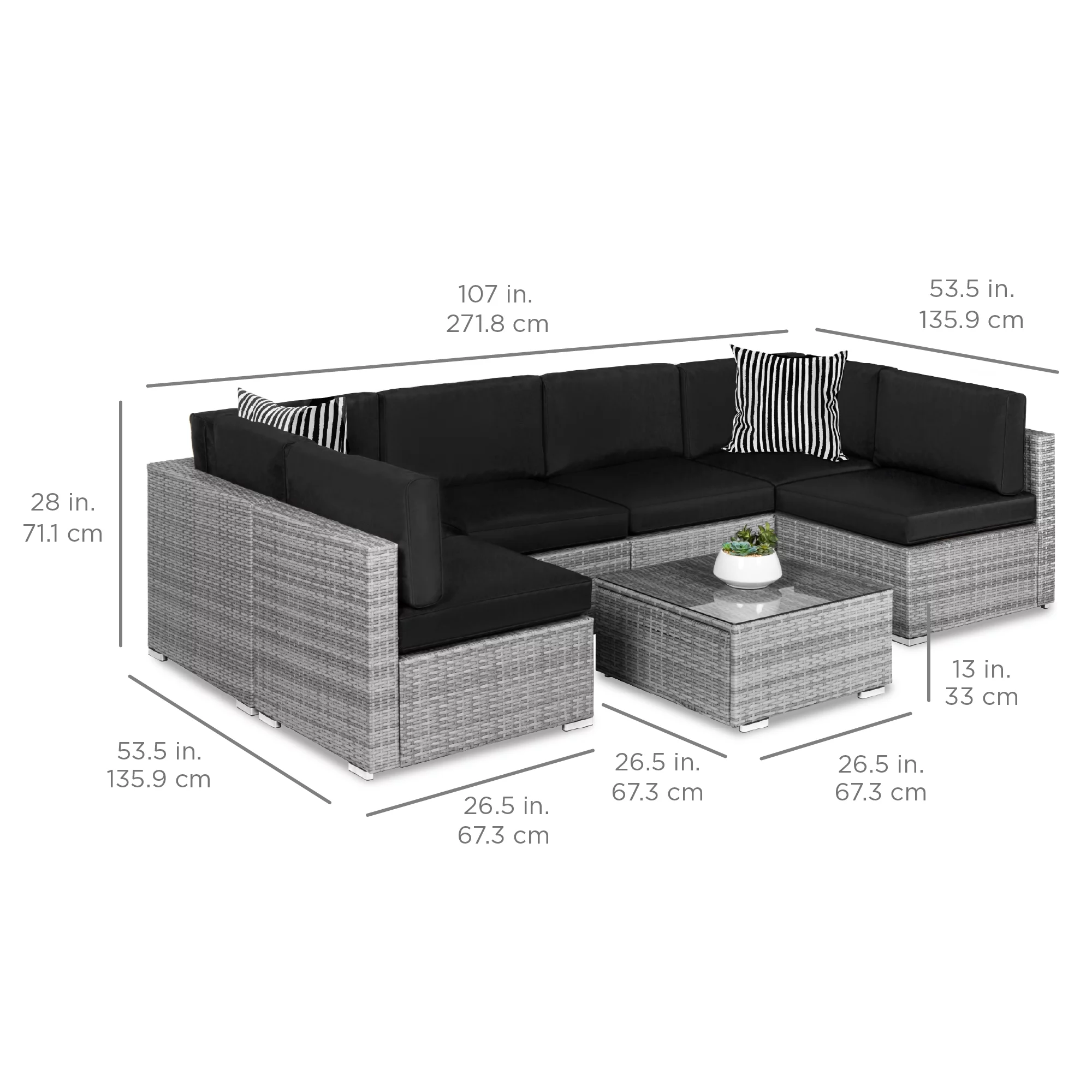 Best Choice Products 7-Piece Modular Outdoor Wicker Patio Conversation Furniture Set Sectional Sofa - Gray/Black