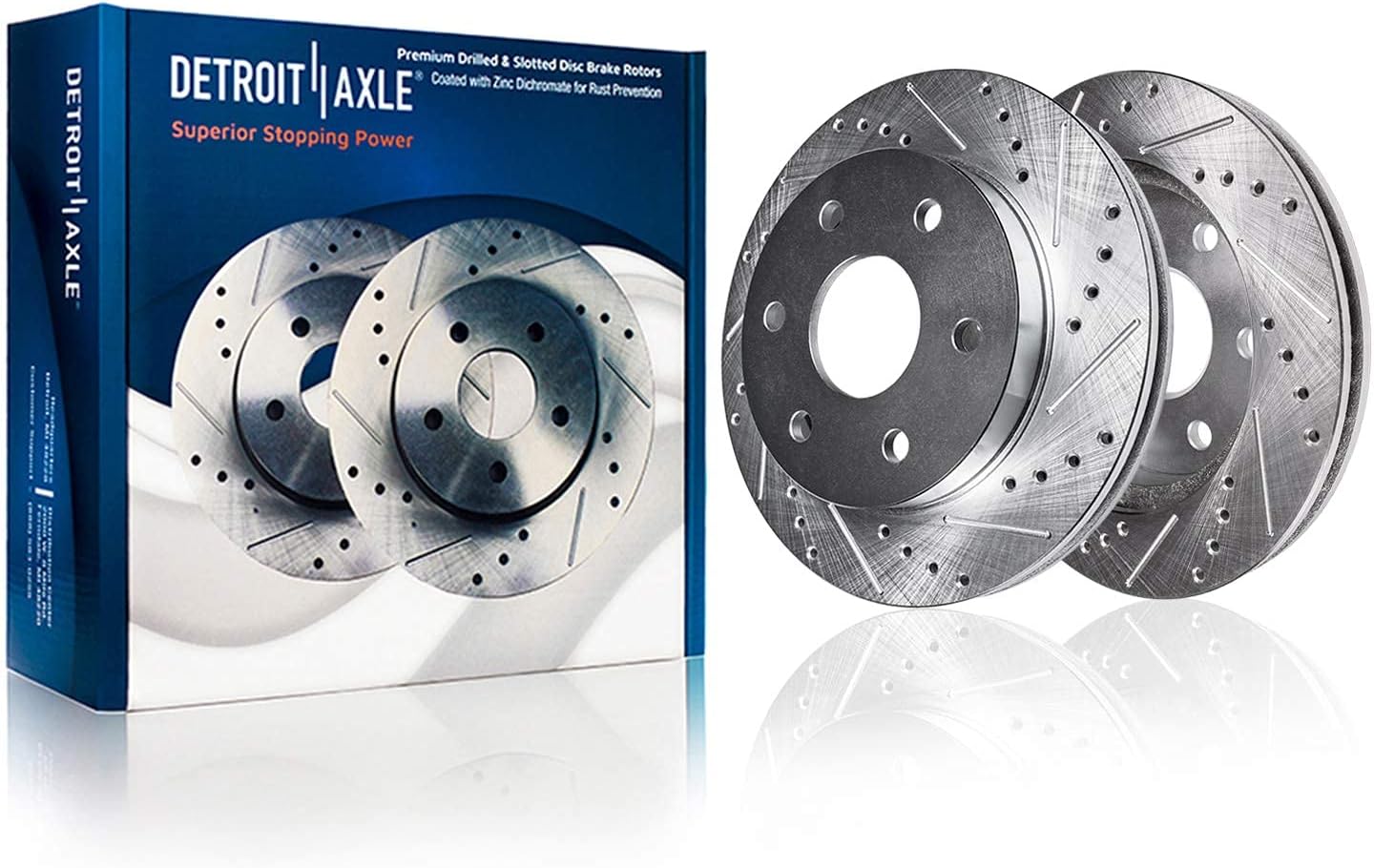 Detroit Axle - Front Drilled Slotted Disc Rotors + Brake Pads Replacement for Sierra Silverado Suburban Savana 1500 Escalade Tahoe Yukon - 6pc Set