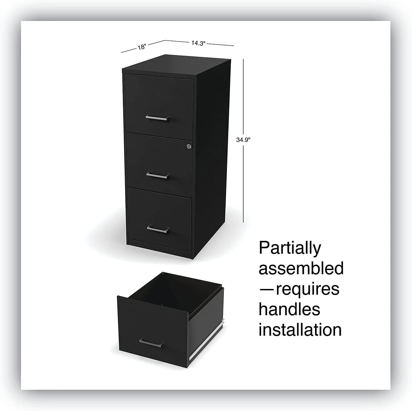 Soho Vertical File Cabinet, 3 Drawers: File/File/File, Letter, Black, 14" X 18" X 34.9"