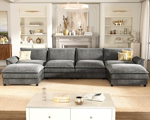 Homall 119" Modular Sectional Sofa, L Shaped Sofa Couch with Reversible Ottoman, DIY Combination Chenille Deep 3-Seat Cloud Couch for Living Room