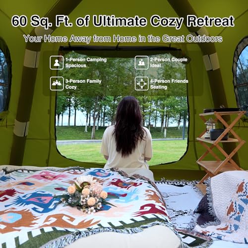 2025 Upgraded Waterproof Inflatable Camping Tent, Large Blow-Up Air Tent, No Assembly Needed Luxury Glamping House, Oxford Fabric