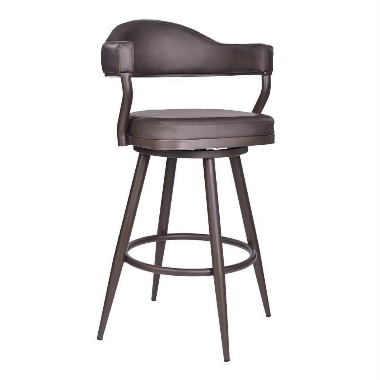 38 in. Faux Leather Counter Height Swivel Full Back Bar Chair, Brown Powder Coated & Vintage Brown