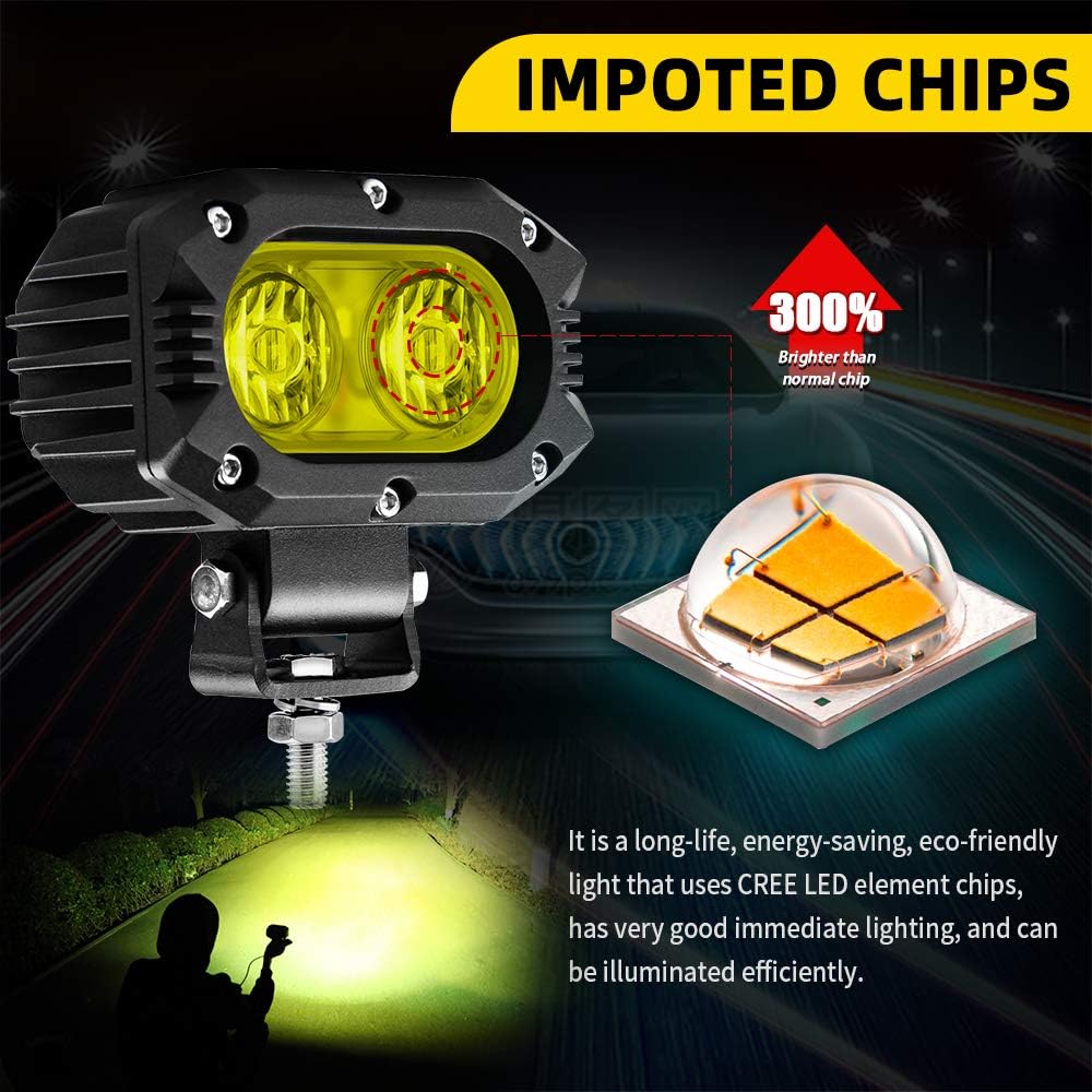 CO LIGHT LED Flood Beam Yellow Fog Lights 2PCS Driving Lights Work Light Pods Fit for Motorcycle ATV UTV SUV Car Tractor Forklift Truck Boat
