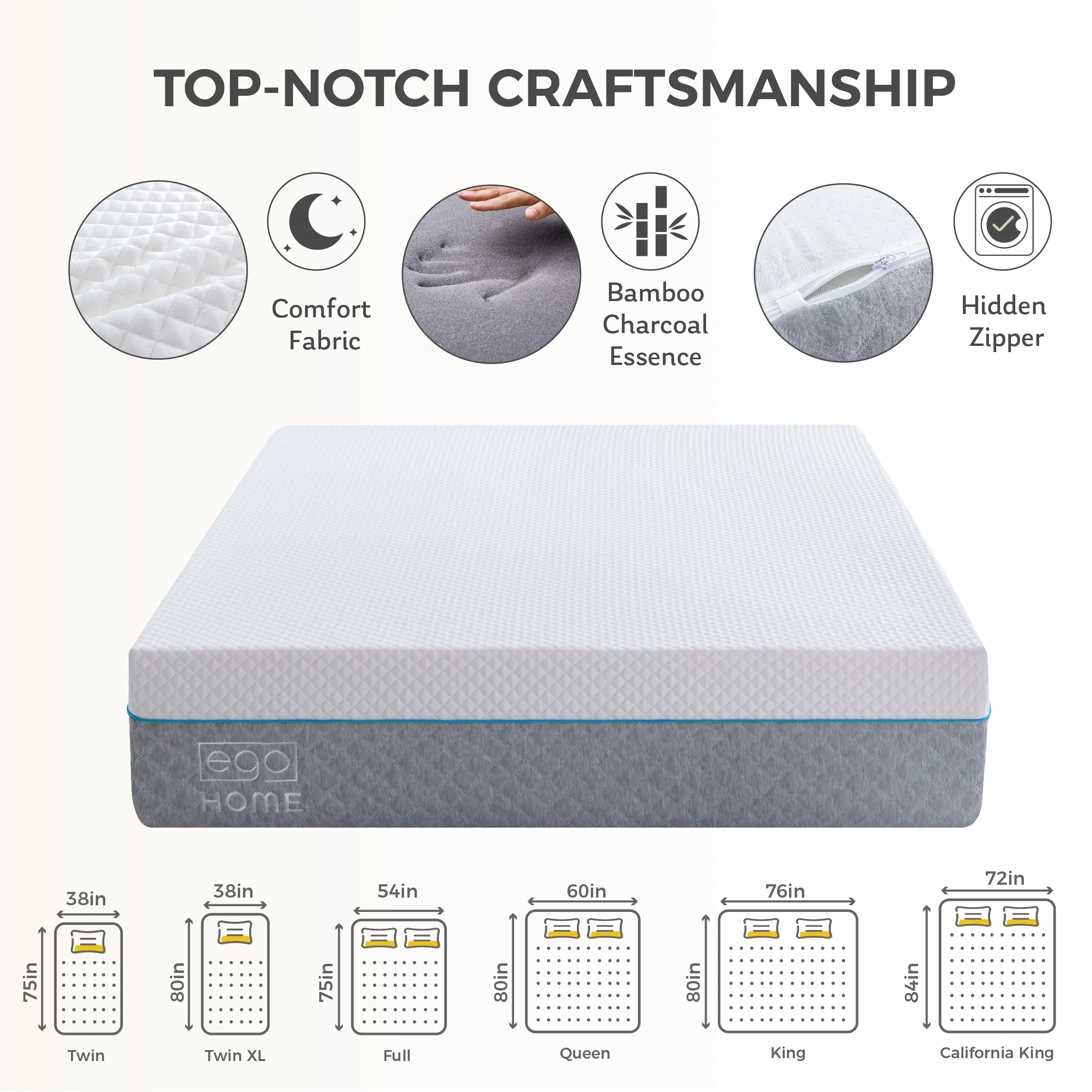 MLILY Ego Home 14 inch Queen Mattress in a Box, Gel Memory Foam Mattress, Medium