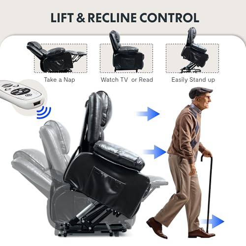 FLEXISPOT XL31 Power Lift Recliner Chair for Elderly, Electric Lift Chair with Massage & Heat, PU Leather Reclining Sofa w/Cup Holders
