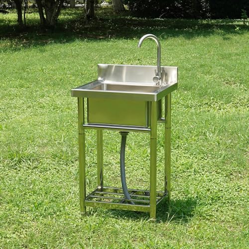 VEVOR Stainless Steel Utility Sink, 1 Compartment Free Standing Small Sink w/Workbench Faucet & legs