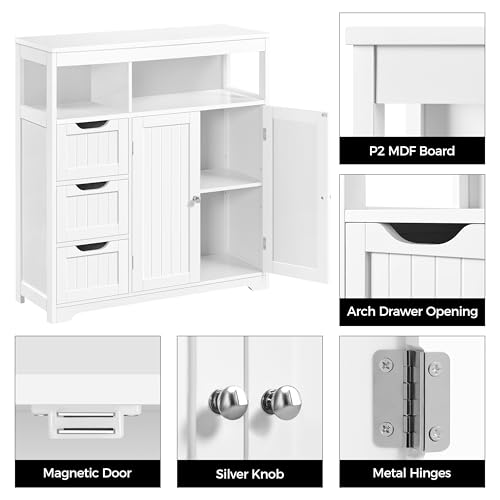 Yaheetech Bathroom Floor Cabinet, Wooden Storage Organizer with 3 Drawers and 2 Open Shelves