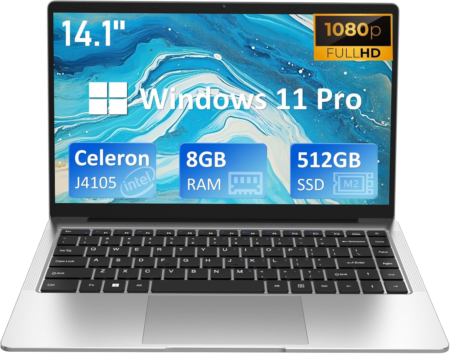 Windows Laptop Computer, 8GB DDR4 RAM, 512GB M.2 SATA SSD, 2-2.5 GHz Intel Celeron J4105 Processor, 14.1" FHD IPS LCD Screen, Mini HDMI, USB-A x2