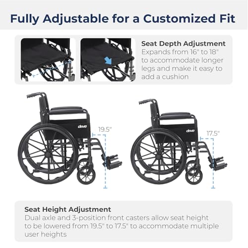 Drive Medical Cruiser III Light Weight Wheelchair with Various Flip Back Arm Styles and Front Rigging Options, 16 Inch