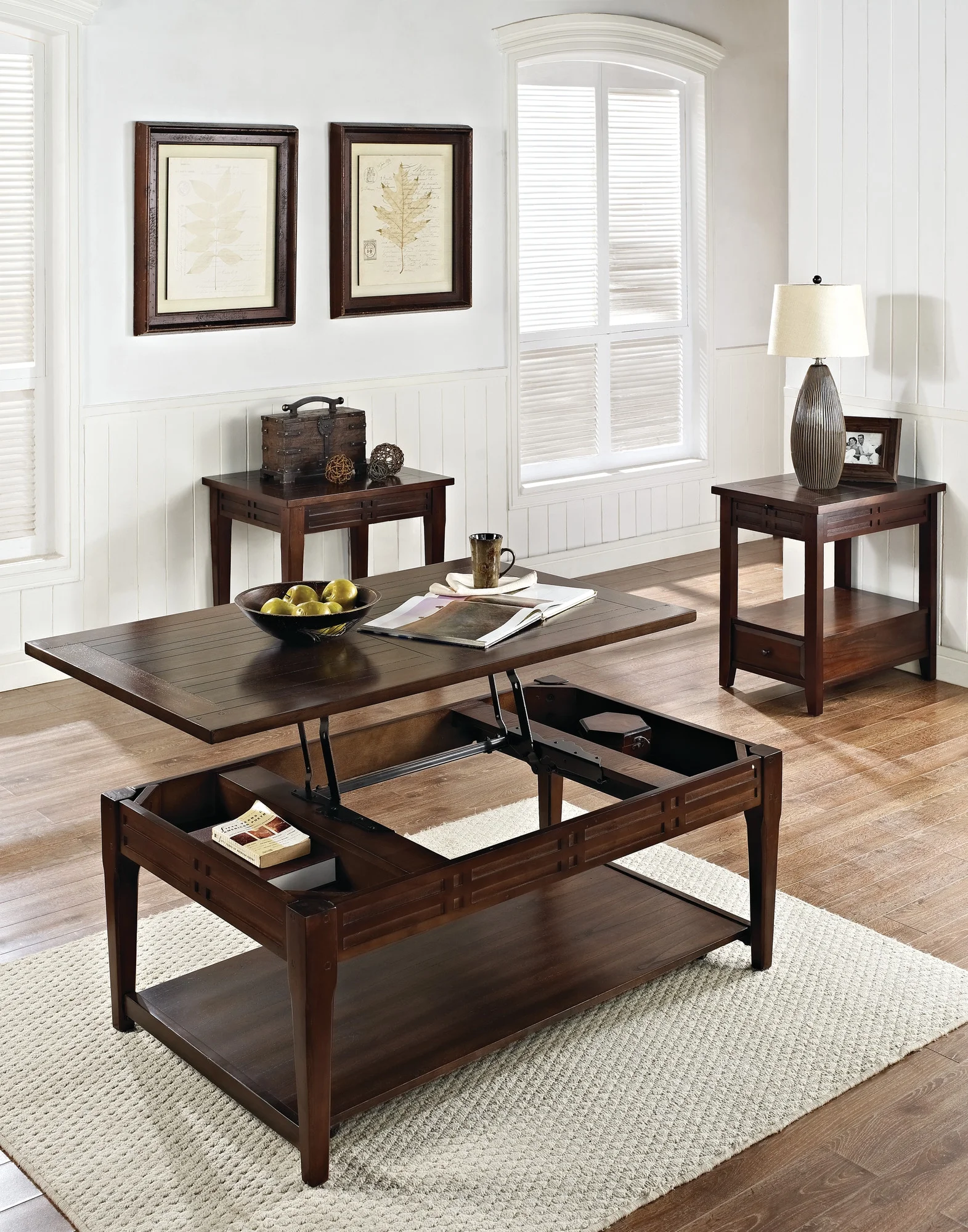 Steve Silver Crestline Indoor Rustic Wood Rectangle Lift Top Coffee Table, Cherry
