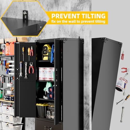 Aobabo 71" H×32" W×16" D Metal Storage Cabinet with Wheels, Garage Steel Storage Cabinet with 5 Adjustable Shelves and 4 Hooks for Home Office