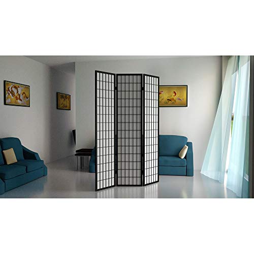Red Lantern 6 ft. Tall Window Pane Shoji Screen-Natural-4 Panels Room Divider