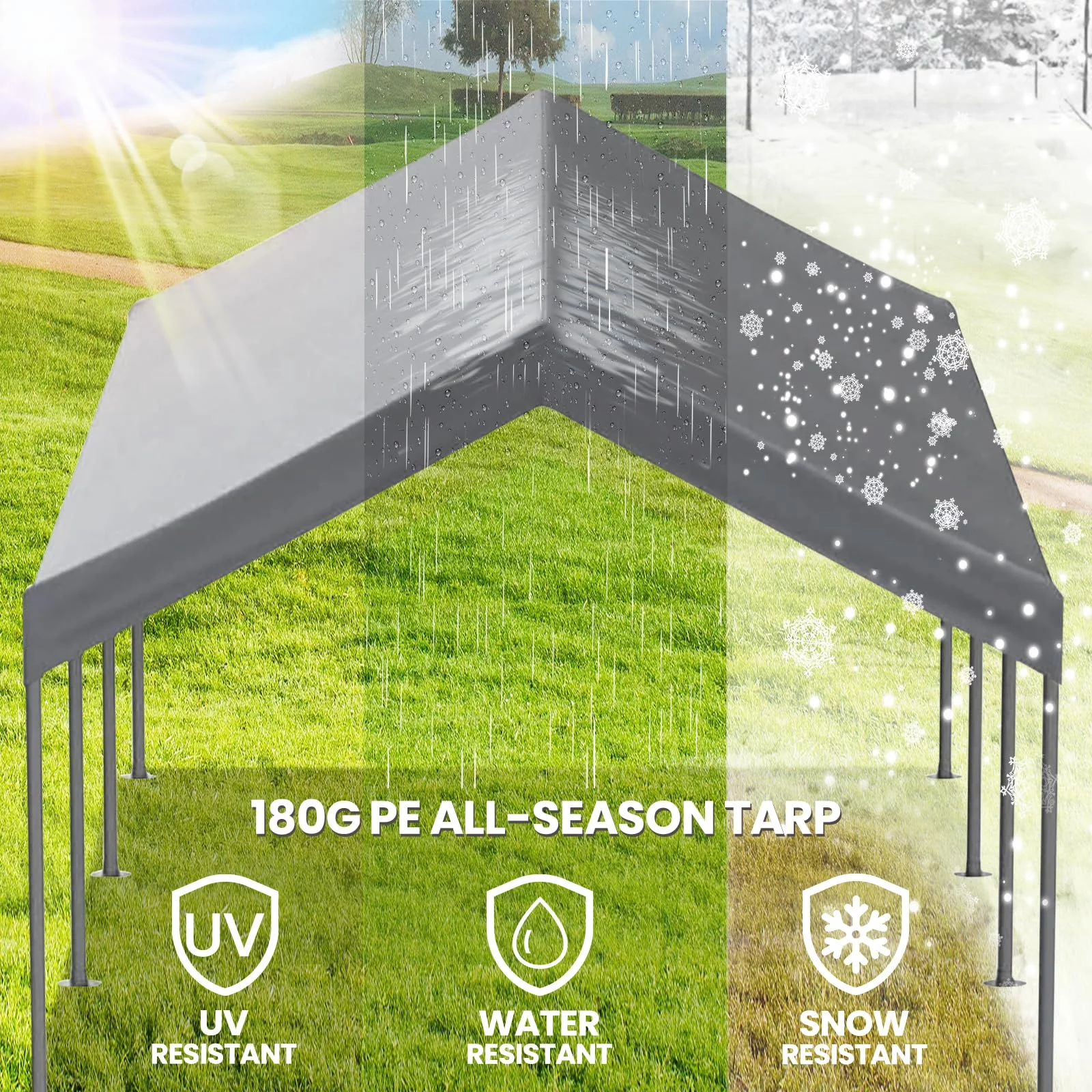 Gardesol Carport, 10' x 20' Heavy Duty Portable Garage All Season Car Canopy for Auto Boat Party Camping, 8 Legs, Gray