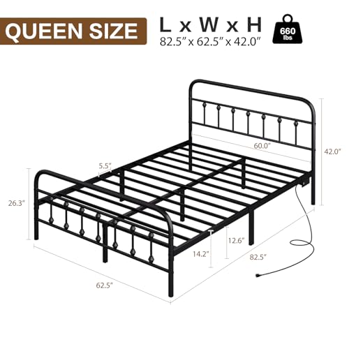 Full Bed Frame with Charging Station