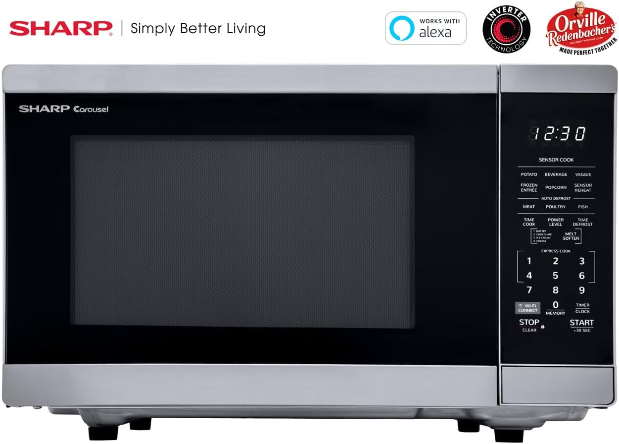 SHARP Countertop Microwave Oven. Compatible with Alexa. Orville Redenbacher's Certified. Removable 12.4" Carousel Turntable, 1.4 Cubic Feet