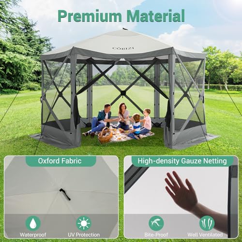 COBIZI 12x12ft Pop up Gazebo Screen Tent Screen House for Camping, Camping Outdoor Screened Gazebo, Canopy Tent