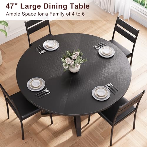 Round Dining Table for 4,Kitchen Dining Room Circle Dinner Pedestal Table,Space Saving Wood Kitchen & Dining Room Furniture (Vintage, 47In)
