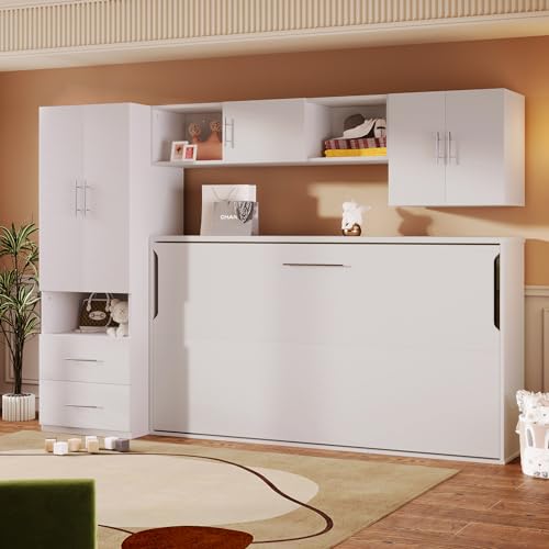 Harper & Bright Designs Twin Size Murphy Bed Cabinet Wall Bed Chest with Storage Shelves