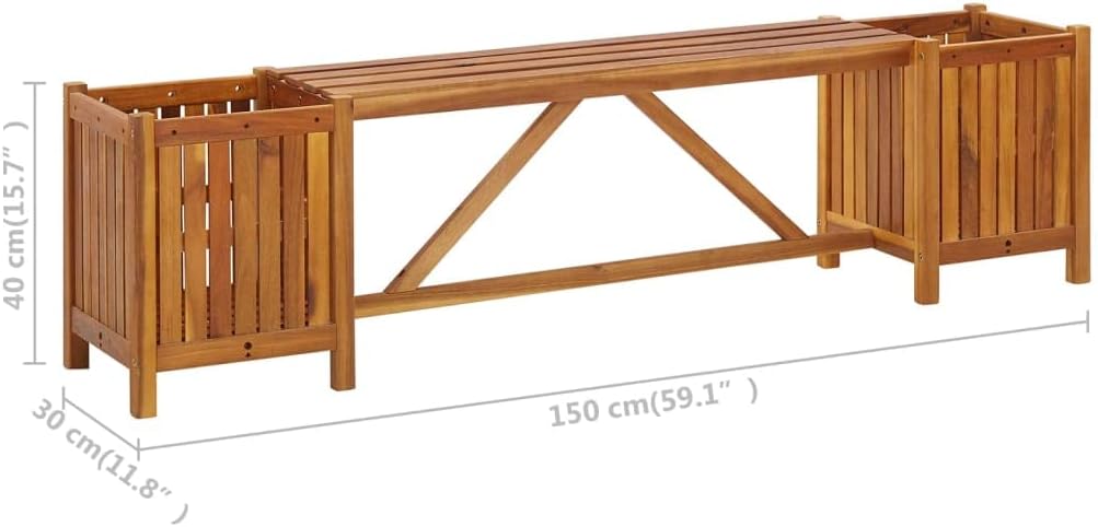 vidaXL Planter Bench, Outdoor Wooden Seat with Raised Plant, Planter Box Bench for Garden Patio Backyard Porch Deck, Solid Wood Acacia