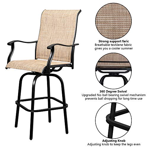 VINGLI Upgraded 3PCS Swivel Outdoor Bar Set Patio Bar Set Outdoor Bistro Set, 2 Swivel Bar Stools and Bar Table for Yard