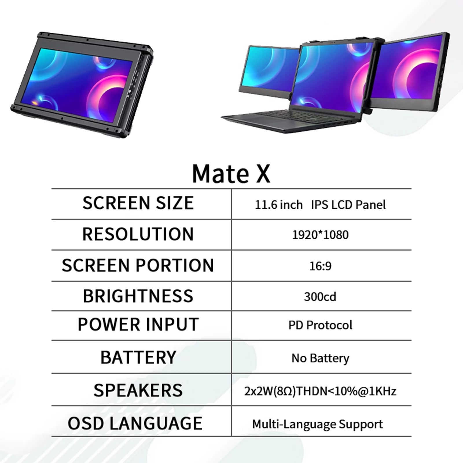 GTMEDIA Mate X 11.6-inch Portable Dual Screen Monitor for Laptop Full  IPS 1080P Display Plug and Play