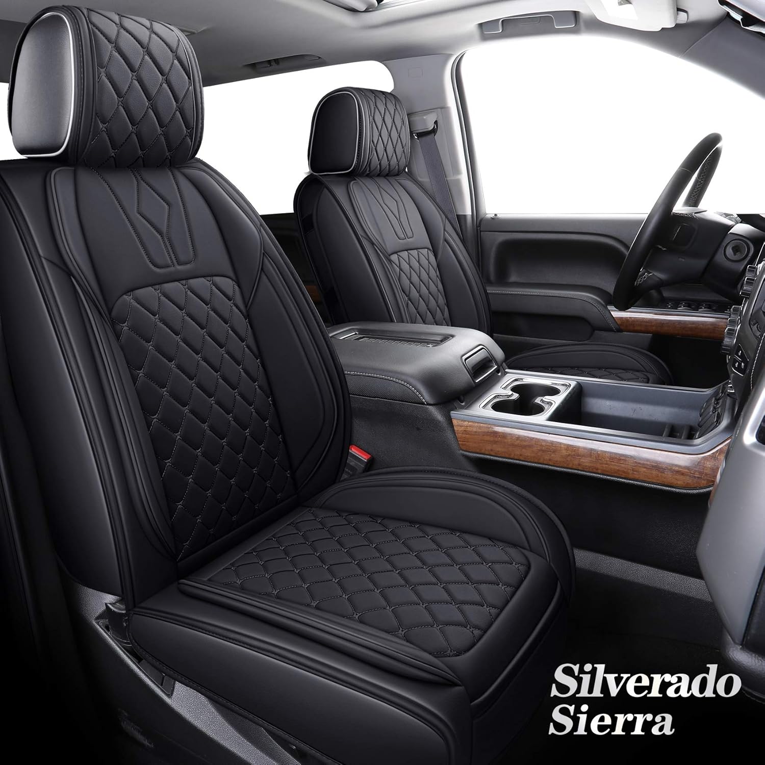 YIERTAI Chevy Chevrolet Silverado GMC Sierra Car Seat Covers Full Set with Waterproof Leather fit 2007-2022 1500 2500 3500 HD Crew Double Extended