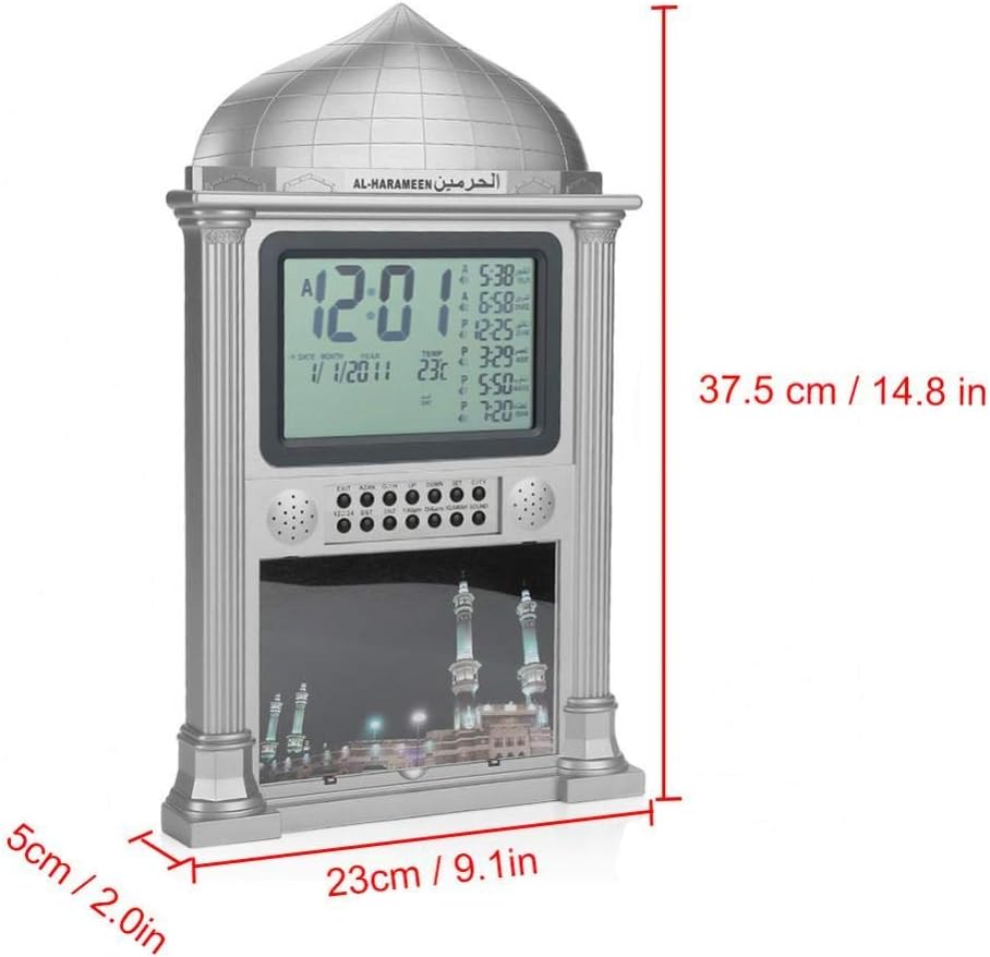 Premium Islamic Azan Alarm Clock,Plastic Automatic Muslim Azan Prayer Digital Calendar Time Display Alarm Wall Clock(Gray)