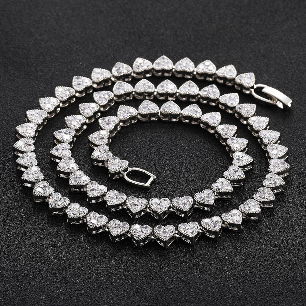 18K Gold and Silver Plated 6.5mm Hip Hop Heart Chain Necklaces Bling ICED 5A+ CZ