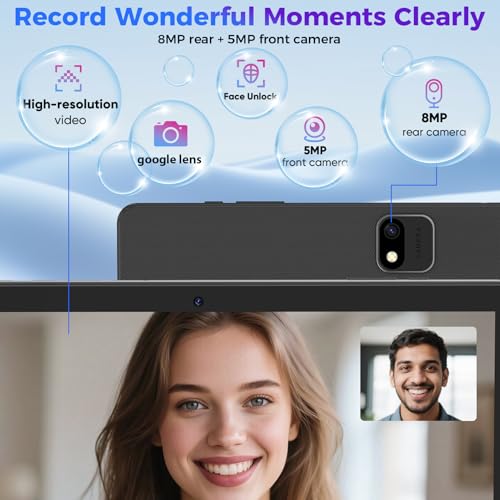 Android Tablet with Keyboard, 26GB RAM, 256GB ROM(1TB Expand), 10.1 inch Android 14 Tablet, 8000mAh Battery, BT 5.0, GMS Certified, 2.4G&5G WiFi