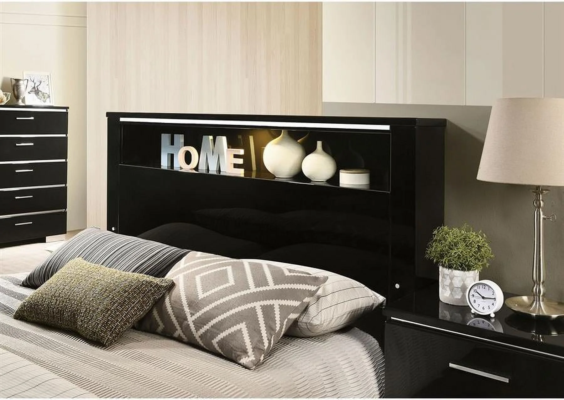 Contemporary Black Solid Wood King Bedroom Set 3pcs FOA FOA7039 Carlie