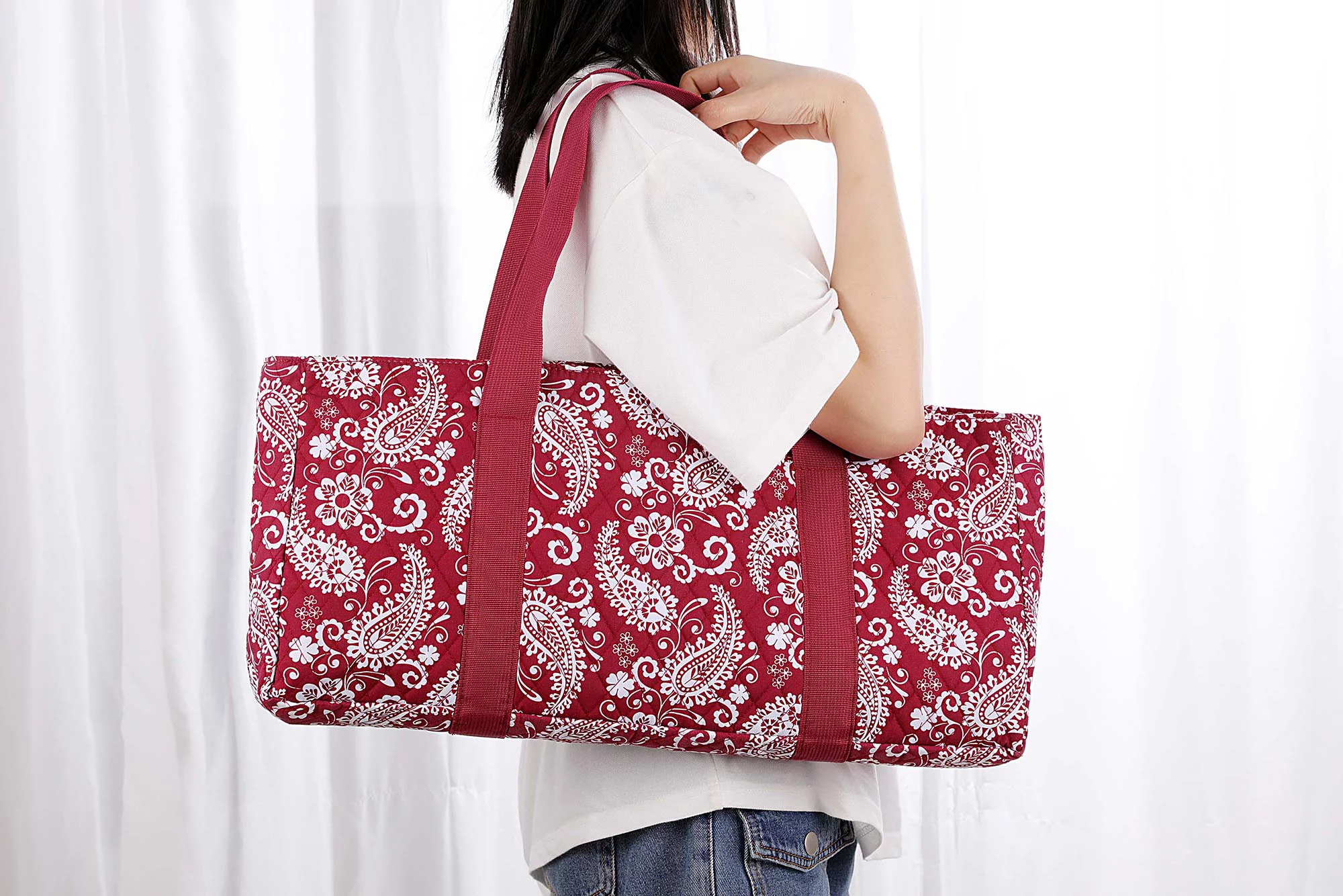 American Mahjong Game Set, Red Paisley Carrying Bag,166 Premium White Tiles,4 All-in-One Color Rack/Pushers,100 Chips,1 Wind Indicator