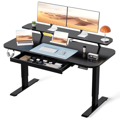 COMHOMA Electric Standing Desk with Drawers, 48 x 24'' Sit Stand up Desk with Monitor Stand, Laptop Stand