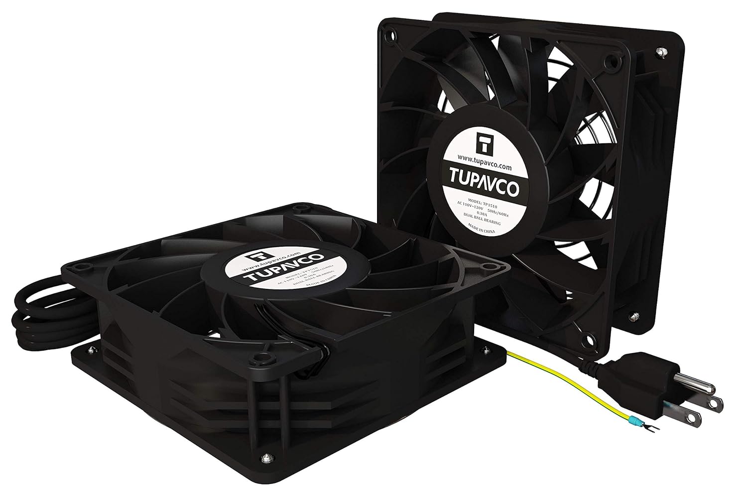 Network Cabinet Fan (Dual 2pc Kit) Server Rack Cooling (Rackmount Muffin Fans Pair 120mm 4in) 110V Cable (Extra Strong) Dual Ball for Side or Top