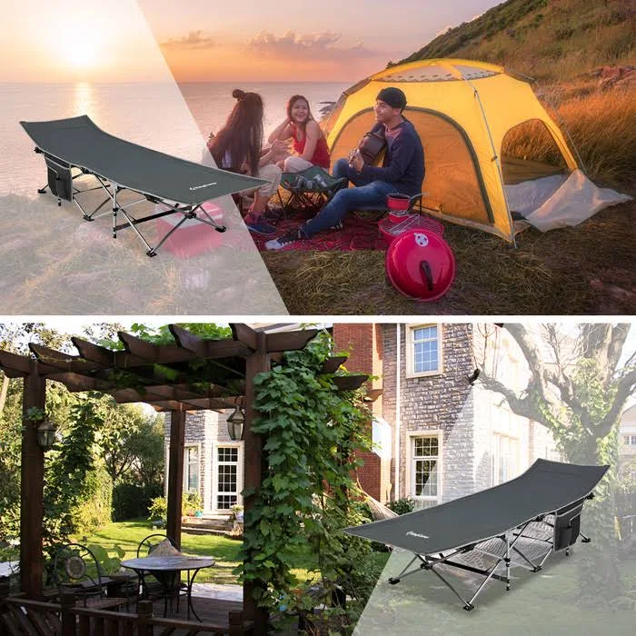 KingCamp Strong Stable Folding Camping Bed Cot with Carry Bag (Green)