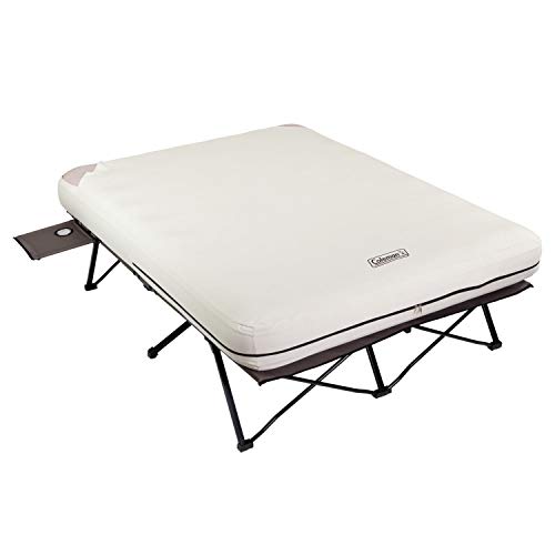 Coleman Queen-Size Airbed Cot Combination, Folding Air Mattress with Steel Frame & Side Table, Battery Pump Included