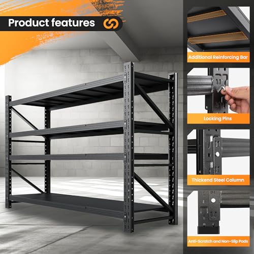 71” W Storage Shelves Heavy Duty, 5000LBS Metal Garage Shelving Units, 4 Tier Storage rack shelf, Steel Industrial Shelving